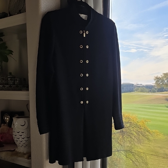 St. John Elegant Black Zip Military Cardigan Coat with Gold  Size 12 - Picture 5 of 16